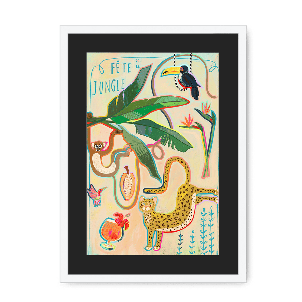 Fête De La Jungle Framed Print Aventures Des Créatures A3 (297 X 420 mm) / White / Black Mount Framed Print