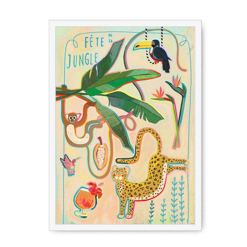 Fête De La Jungle Framed Print Aventures Des Créatures A3 (297 X 420 mm) / White / No Mount (All Art) Framed Print