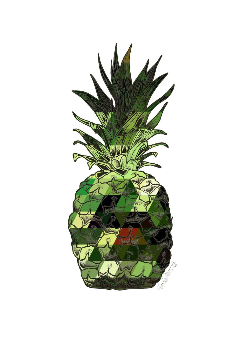 Green Geometric Pineapple Matte Art Print Pineapple Parade Art Print