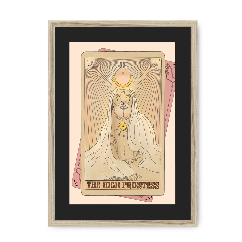 The High Priestess Framed Print Tarot Cats A3 (297 X 420 mm) / Natural / Black Mount Framed Print