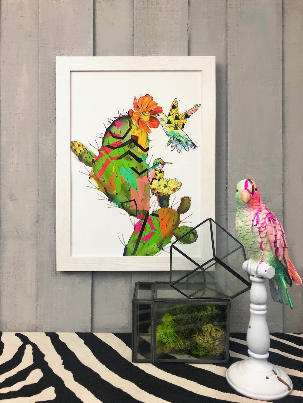 Hummingbird Cactus Matte Art Print Collage Corner Art Print