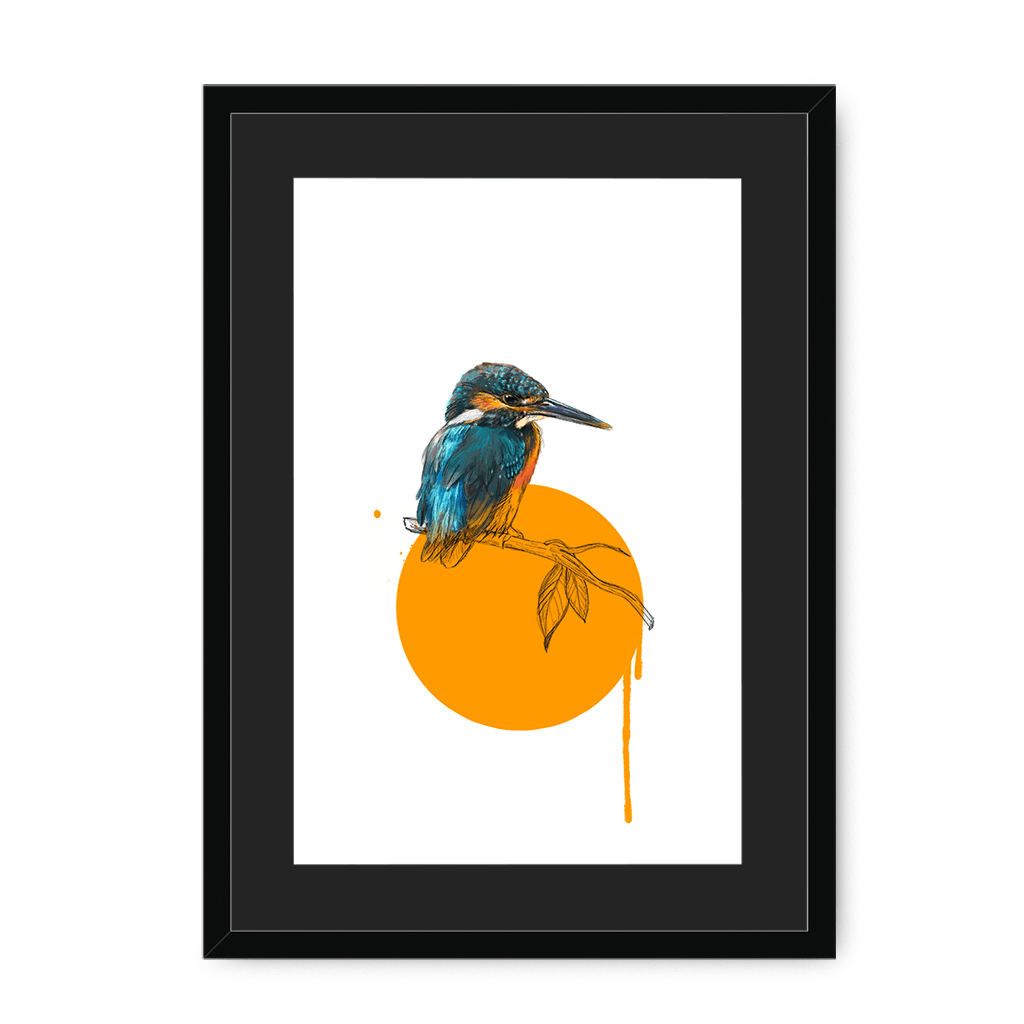 Kingfisher Framed Print Drippy Birds A3 (297 X 420 mm) / Black / Black Mount Framed Print