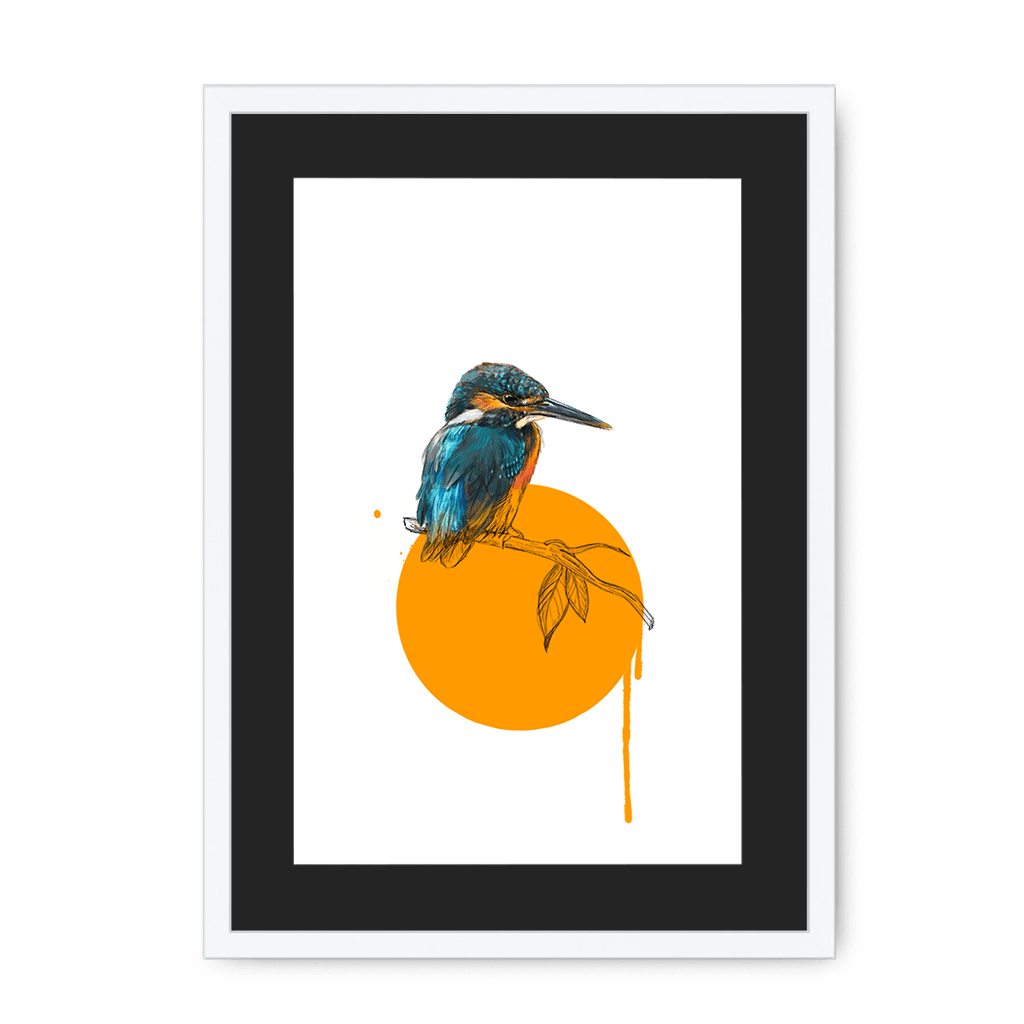 Kingfisher Framed Print Drippy Birds A3 (297 X 420 mm) / White / Black Mount Framed Print