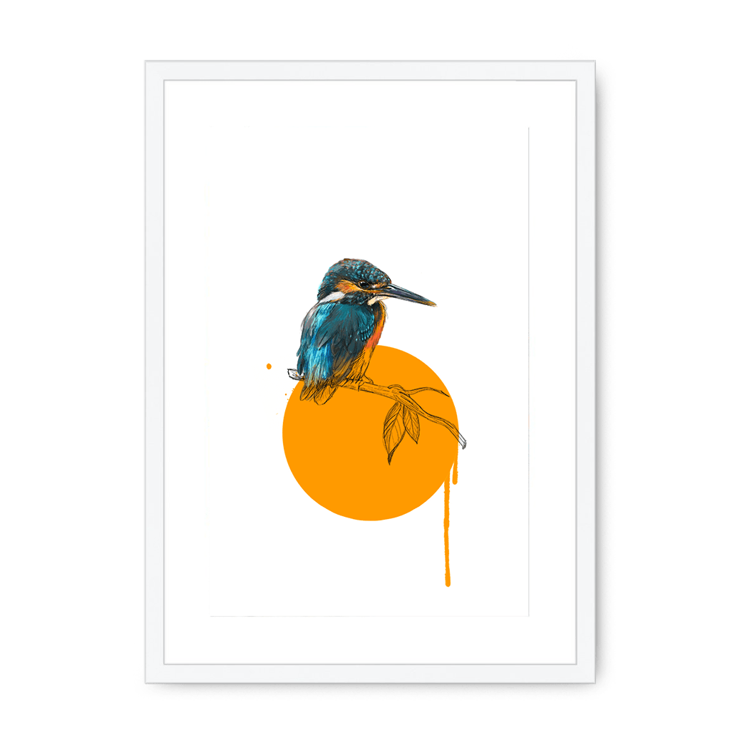 Kingfisher Framed Print Drippy Birds A3 (297 X 420 mm) / White / White Mount Framed Print
