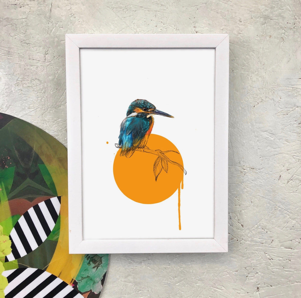 Kingfisher Giclée Art Print Drippy Birds Art Print