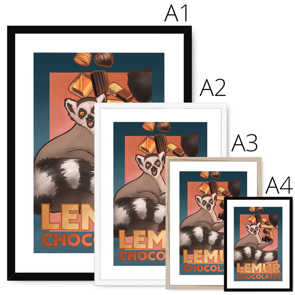 Lemur Chocolate Giclée Framed with a Mount Print ADimals Mounted Print