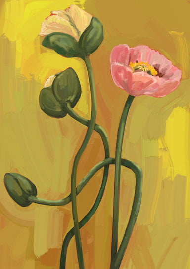 Painterly Poppies Mustard Giclée Art Print Painterly Poppies Art Print