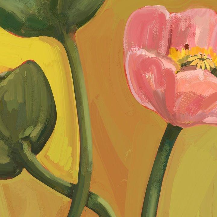 Painterly Poppies Mustard Giclée Art Print Painterly Poppies Art Print