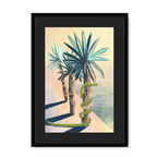 Poolside Promenade (with friendly snake) Framed Print Palmy Days A3 (297 X 420 mm) / Black / Black Mount Framed Print