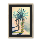 Poolside Promenade (with friendly snake) Framed Print Palmy Days A3 (297 X 420 mm) / Natural / Black Mount Framed Print