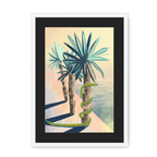 Poolside Promenade (with friendly snake) Framed Print Palmy Days A3 (297 X 420 mm) / White / Black Mount Framed Print