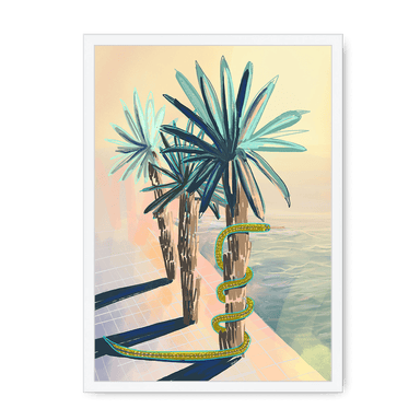 Poolside Promenade (with friendly snake) Framed Print Palmy Days A3 (297 X 420 mm) / White / No Mount (All Art) Framed Print