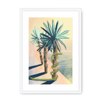 Poolside Promenade (with friendly snake) Framed Print Palmy Days A3 (297 X 420 mm) / White / White Mount Framed Print