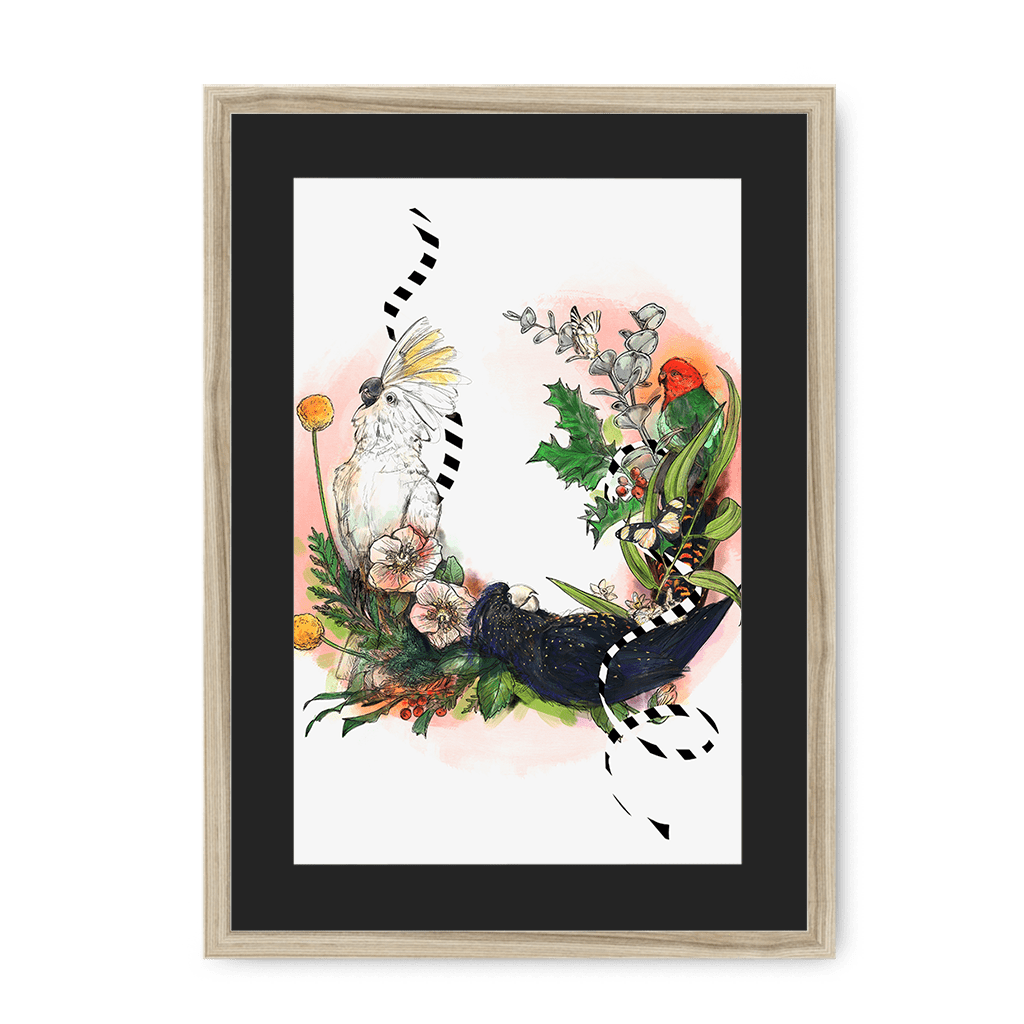 Party Of Parrots Framed Print The Gathering A3 (297 X 420 mm) / Natural / Black Mount Framed Print