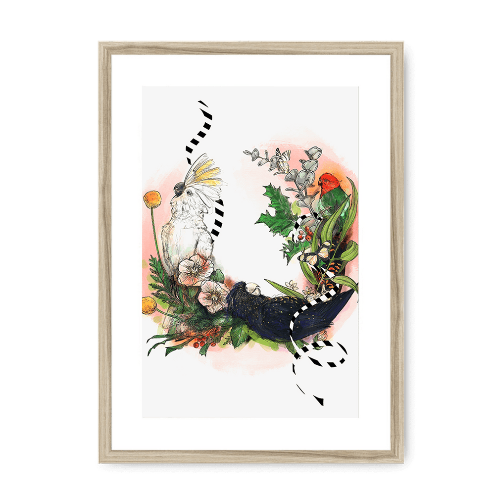 Party Of Parrots Framed Print The Gathering A3 (297 X 420 mm) / Natural / White Mount Framed Print