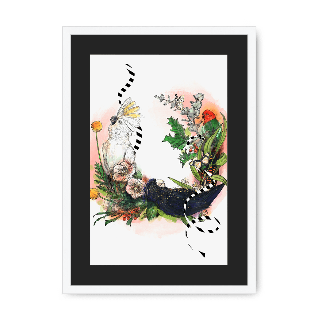Party Of Parrots Framed Print The Gathering A3 (297 X 420 mm) / White / Black Mount Framed Print
