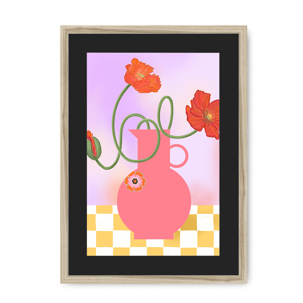Poppies In Pink Framed Print Happy Stems A3 (297 X 420 mm) / Natural / Black Mount Framed Print