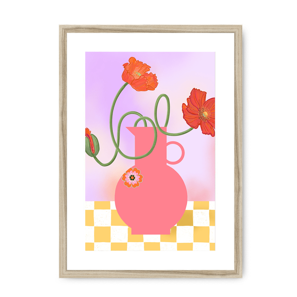 Poppies In Pink Framed Print Happy Stems A3 (297 X 420 mm) / Natural / White Mount Framed Print