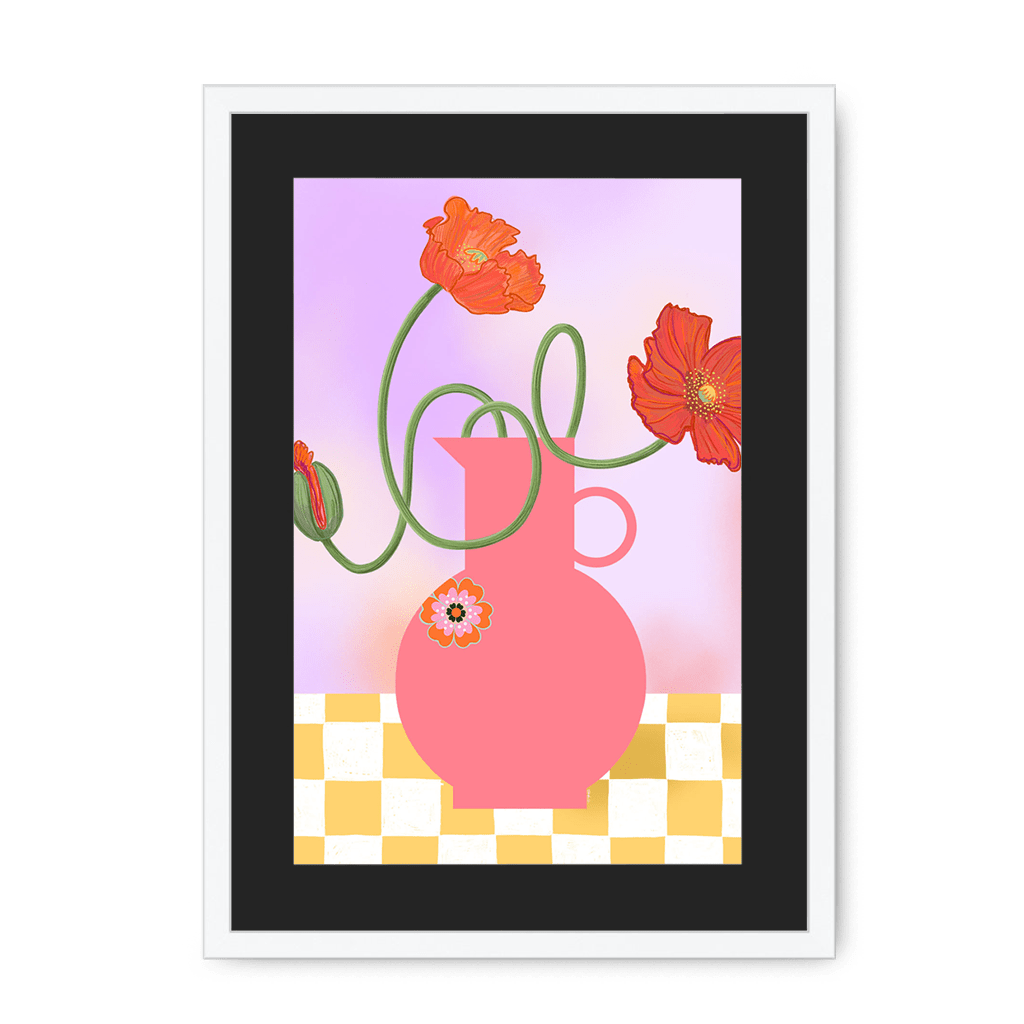 Poppies In Pink Framed Print Happy Stems A3 (297 X 420 mm) / White / Black Mount Framed Print