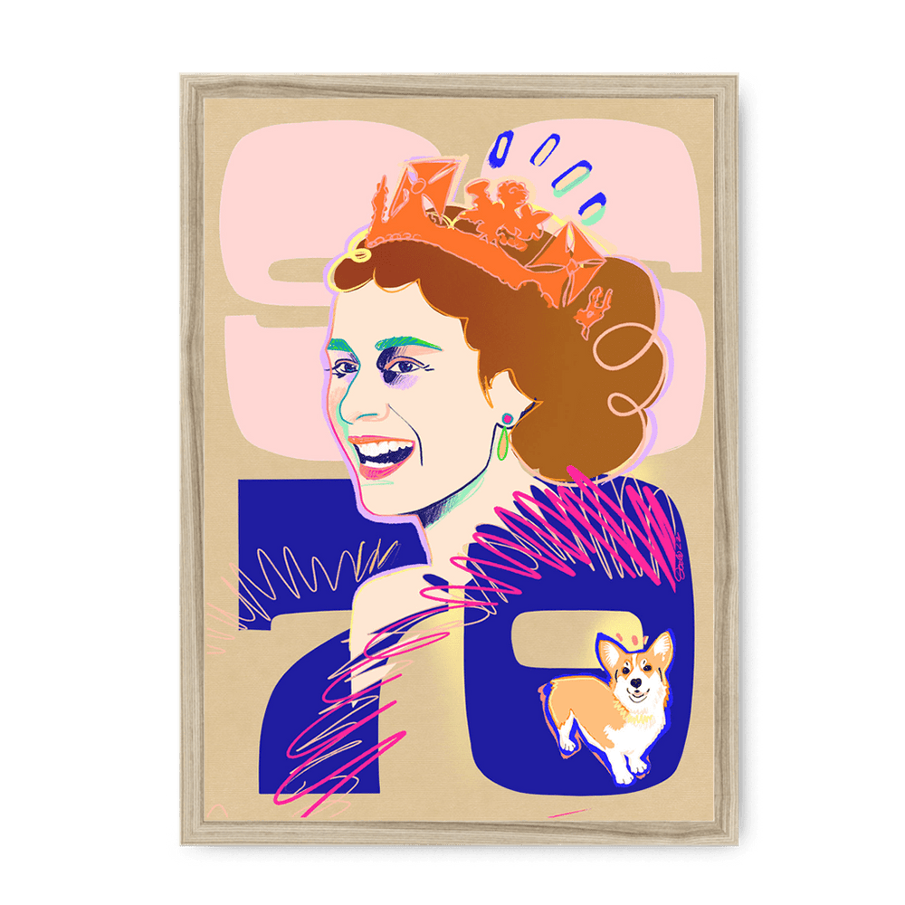 Queen Lizzy Framed Print Collage Corner A3 (297 X 420 mm) / Natural / No Mount (All Art) Framed Print