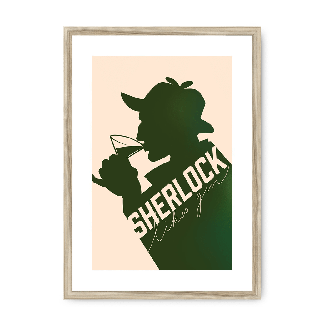 Sherlock Likes Gin Botanical Pink Framed Print Boozehound A3 (297 X 420 mm) / Natural / White Mount Framed Print