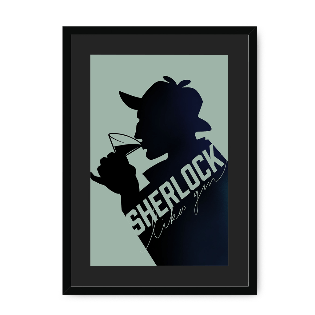 Sherlock Likes Gin Midnight Framed Print Boozehound A3 (297 X 420 mm) / Black / Black Mount Framed Print