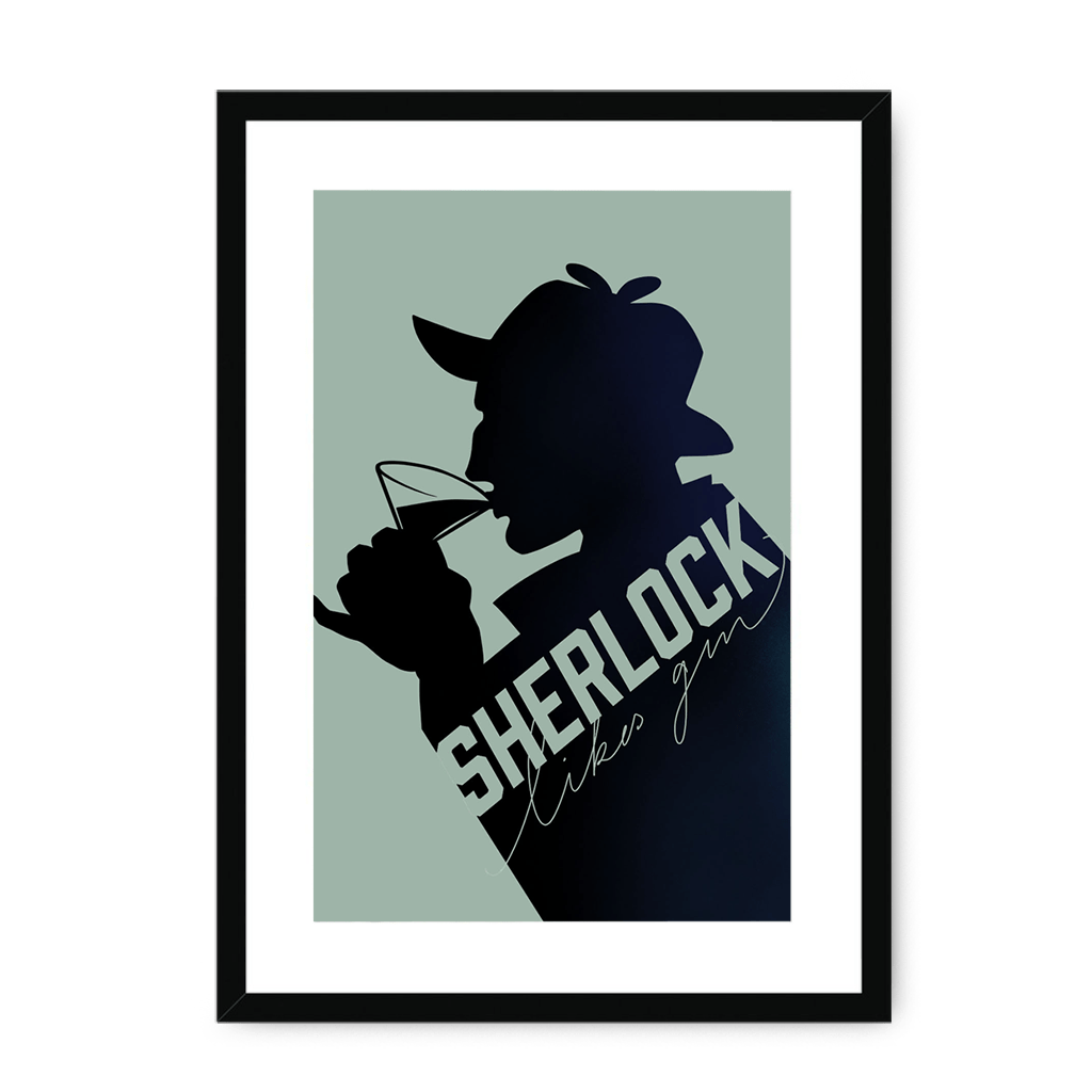 Sherlock Likes Gin Midnight Framed Print Boozehound A3 (297 X 420 mm) / Black / White Mount Framed Print