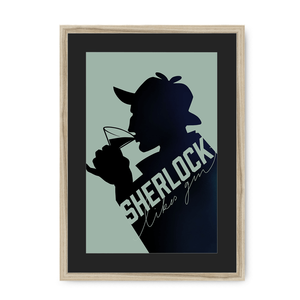 Sherlock Likes Gin Midnight Framed Print Boozehound A3 (297 X 420 mm) / Natural / Black Mount Framed Print