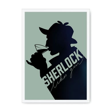 Sherlock Likes Gin Midnight Framed Print Boozehound A3 (297 X 420 mm) / White / No Mount (All Art) Framed Print