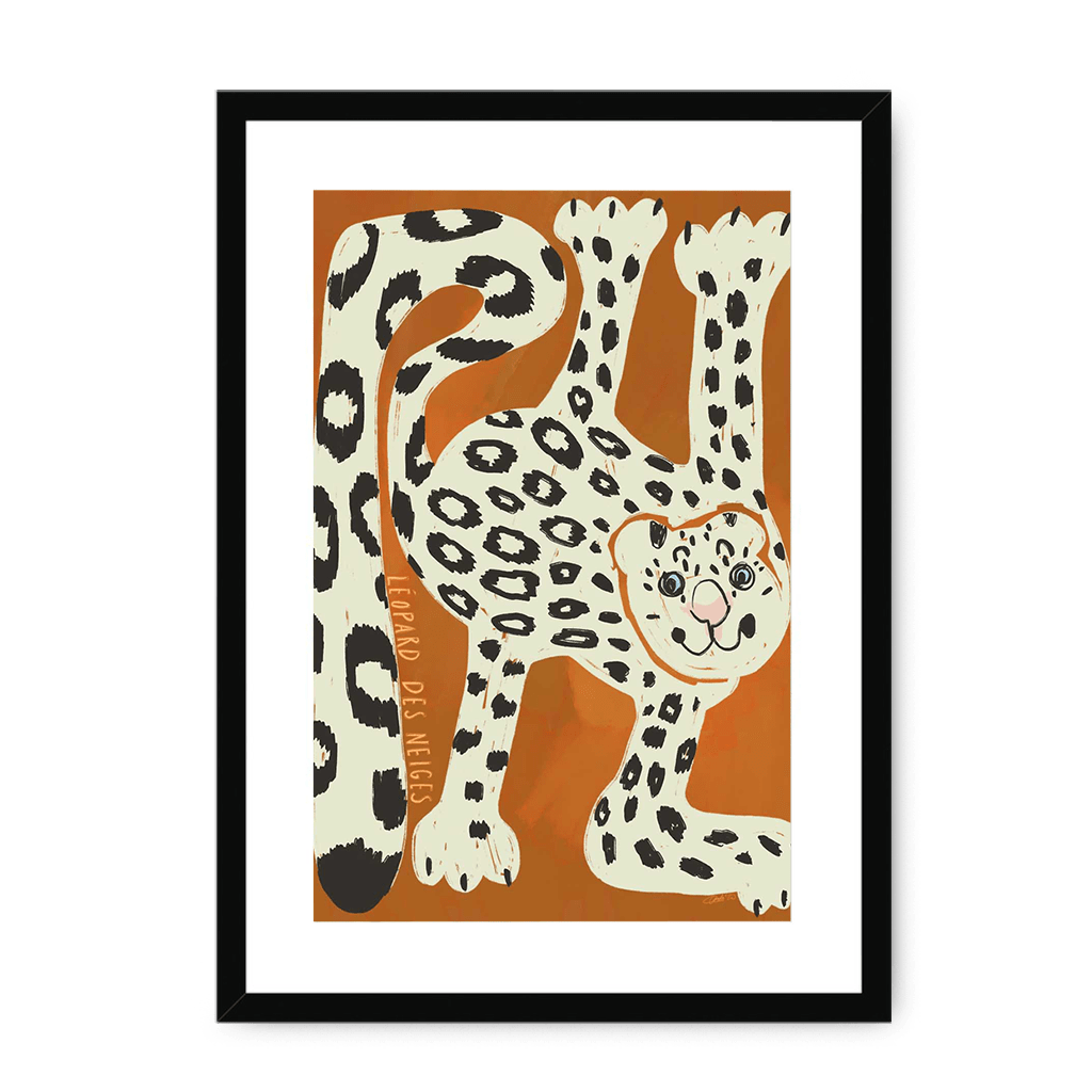 Leopard Des Neiges Framed Print Aventures Des Créatures A3 (297 X 420 mm) / Black / White Mount Framed Print