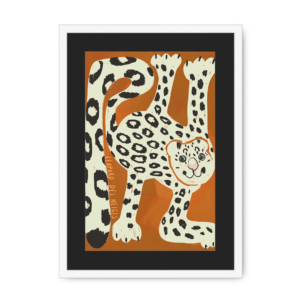Leopard Des Neiges Framed Print Aventures Des Créatures A3 (297 X 420 mm) / White / Black Mount Framed Print