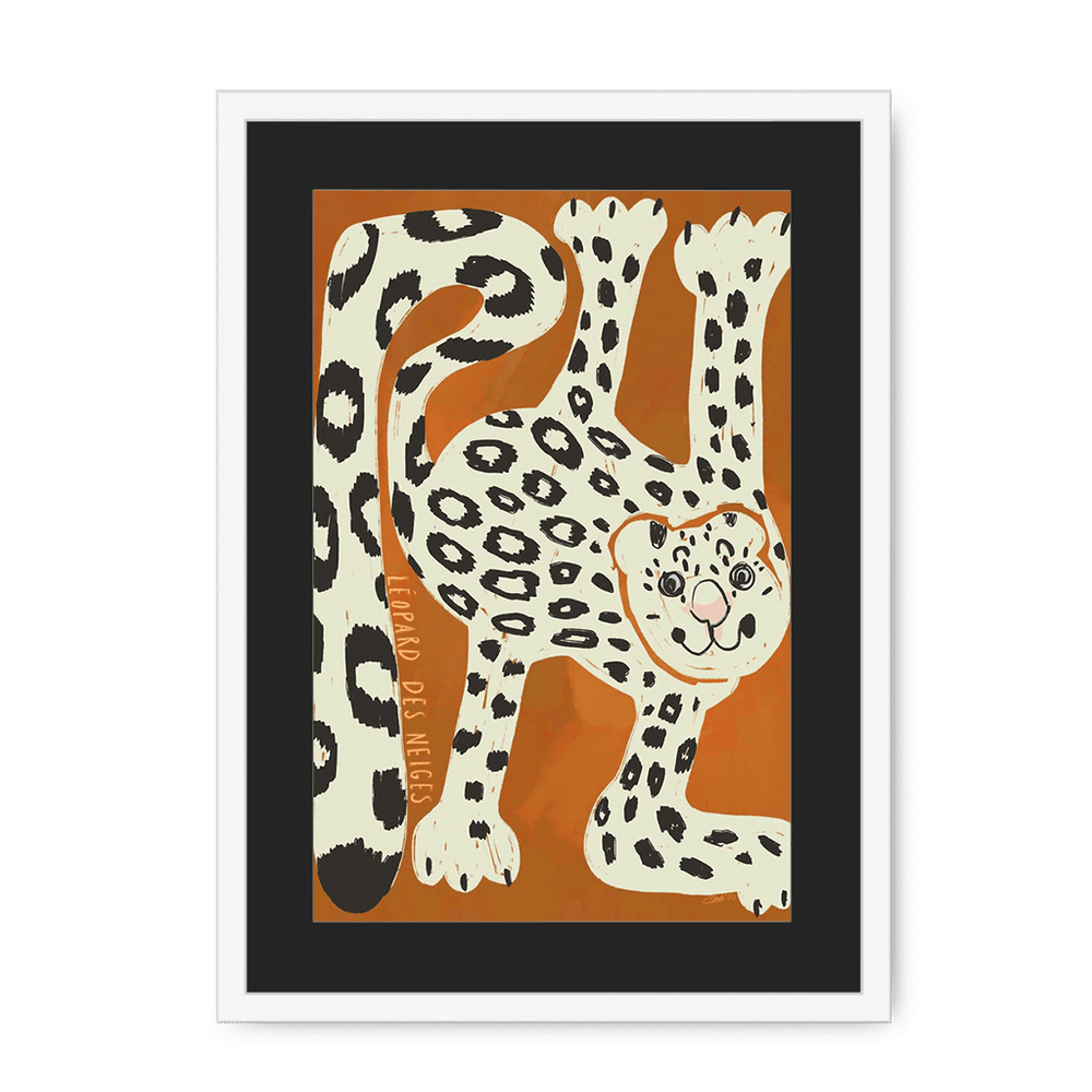 Leopard Des Neiges Framed Print Aventures Des Créatures A3 (297 X 420 mm) / White / Black Mount Framed Print
