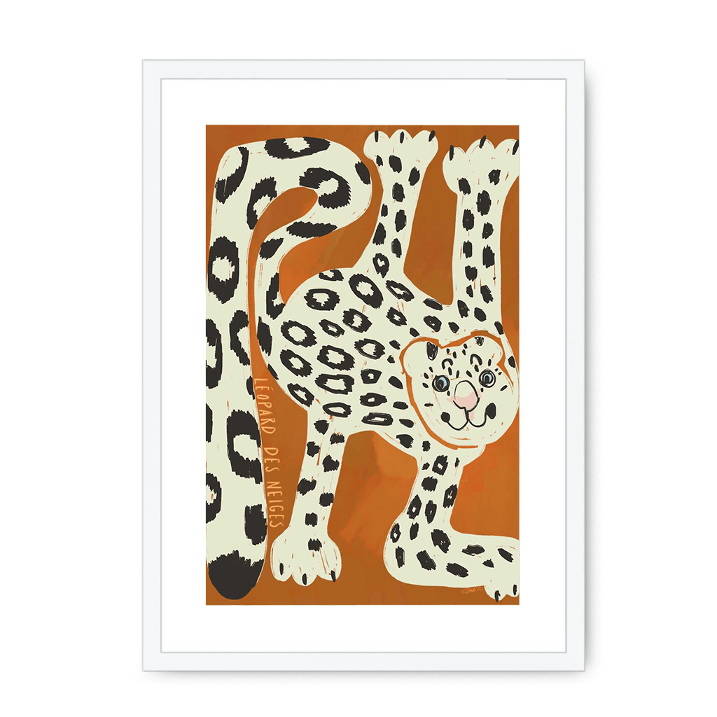 Leopard Des Neiges Framed Print Aventures Des Créatures A3 (297 X 420 mm) / White / White Mount Framed Print