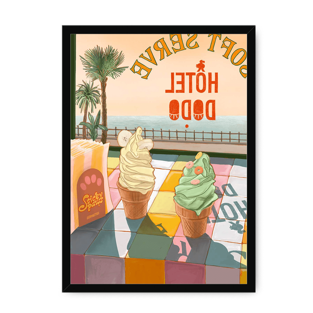 Seaside Soft Serve Framed Print Hôtel Dodo A3 (297 X 420 mm) / Black / No Mount (All Art) Framed Print
