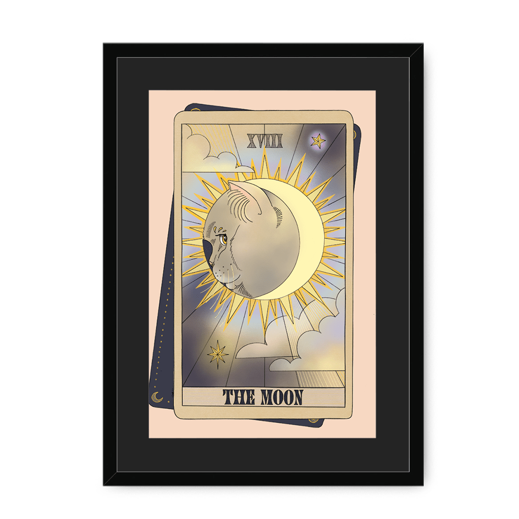 The Moon Framed Print Tarot Cats A3 (297 X 420 mm) / Black / Black Mount Framed Print