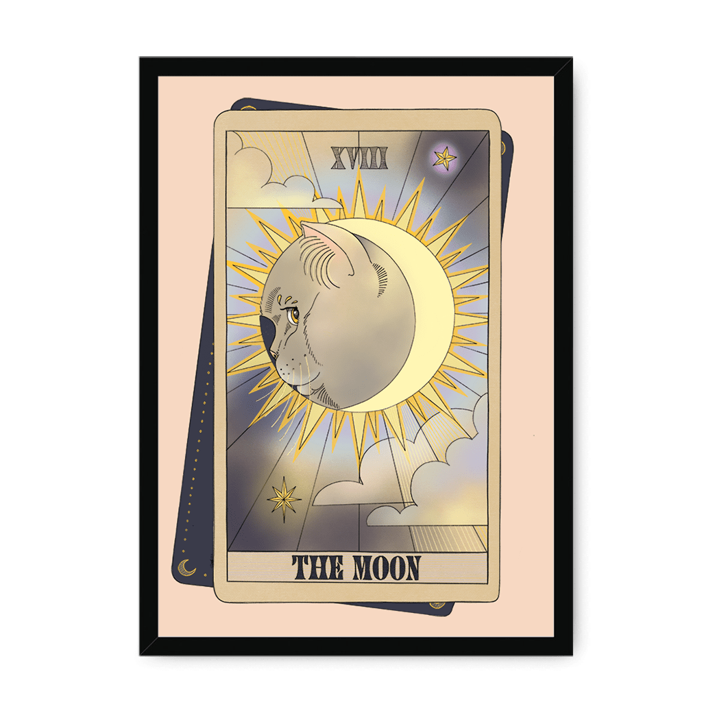 The Moon Framed Print Tarot Cats A3 (297 X 420 mm) / Black / No Mount (All Art) Framed Print