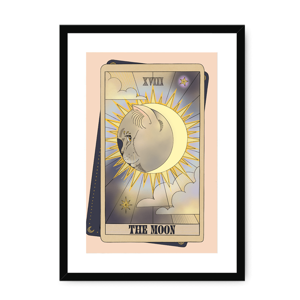 The Moon Framed Print Tarot Cats A3 (297 X 420 mm) / Black / White Mount Framed Print