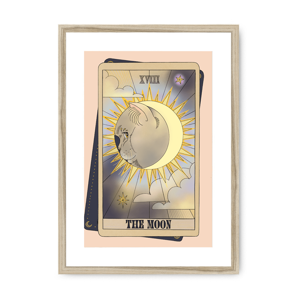 The Moon Framed Print Tarot Cats A3 (297 X 420 mm) / Natural / White Mount Framed Print