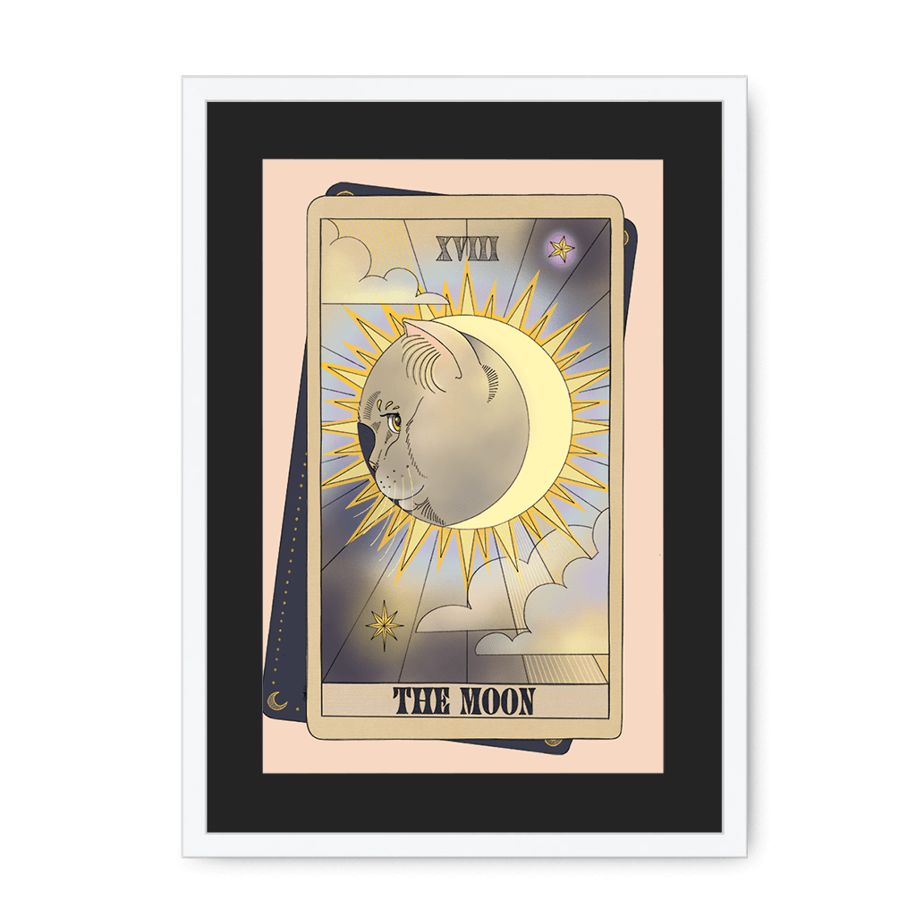 The Moon Framed Print Tarot Cats A3 (297 X 420 mm) / White / Black Mount Framed Print