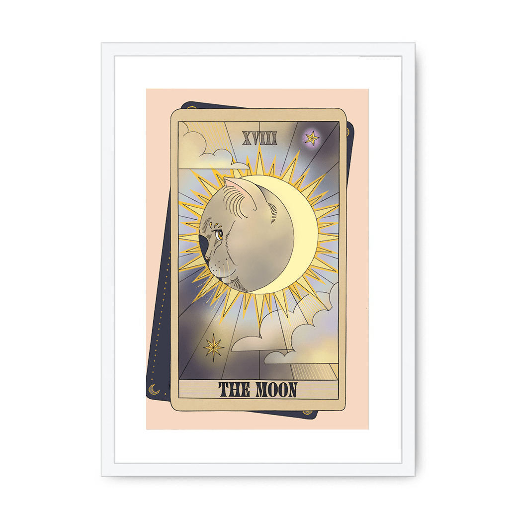 The Moon Framed Print Tarot Cats A3 (297 X 420 mm) / White / White Mount Framed Print