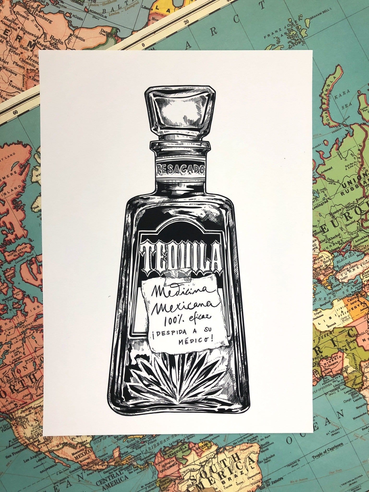 Tequila Medicina Mexicana Matte Art Print Potion & Poison Bottles Art Print