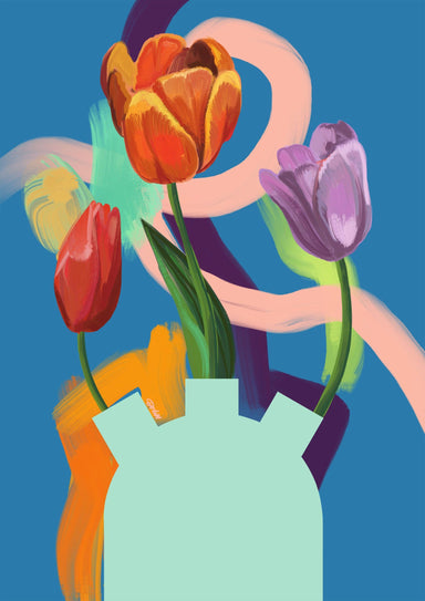 Through The Tulips - Red & Purple Giclée Art Print Through The Tulips Art Print