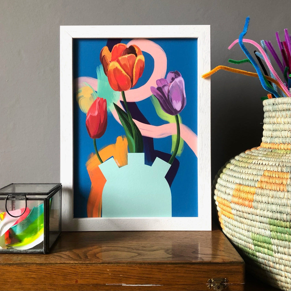 Through The Tulips - Red & Purple Giclée Art Print Through The Tulips Art Print