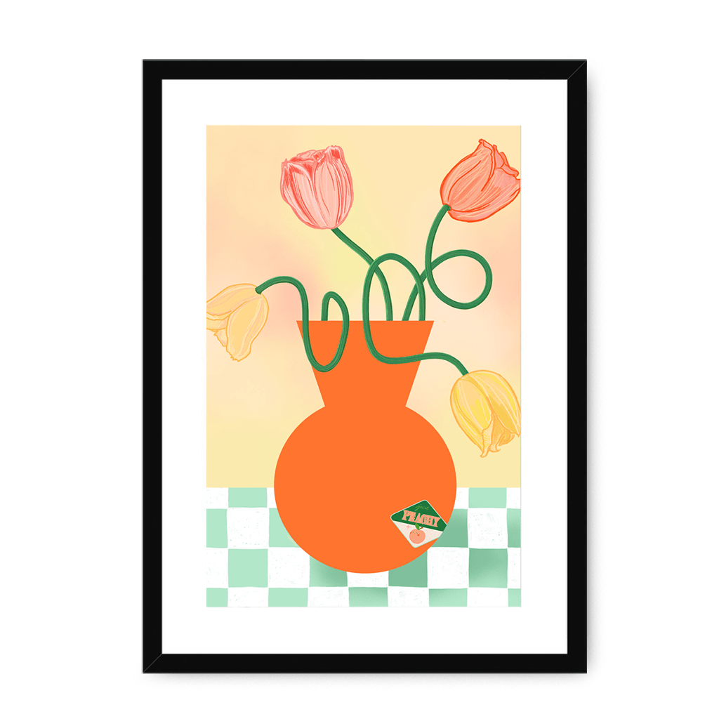 Tulips In Orange Framed Print Happy Stems A3 (297 X 420 mm) / Black / White Mount Framed Print