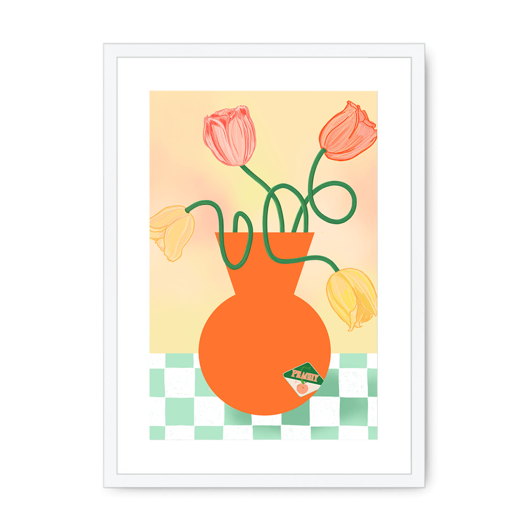 Tulips In Orange Framed Print Happy Stems A3 (297 X 420 mm) / White / White Mount Framed Print