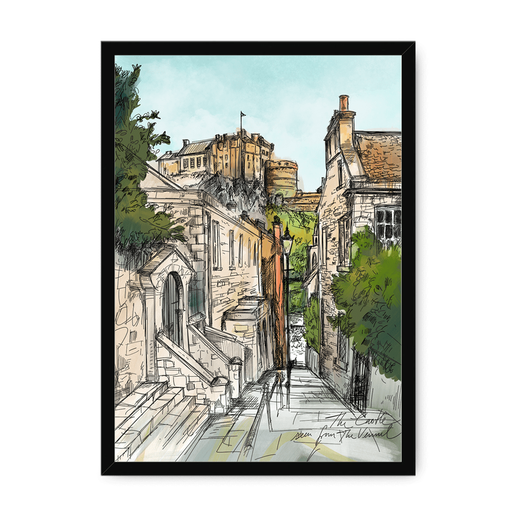 The Castle Viewed From The Vennel Framed Print Essential Edinburgh A3 (297 X 420 mm) / Black / No Mount (All Art) Framed Print