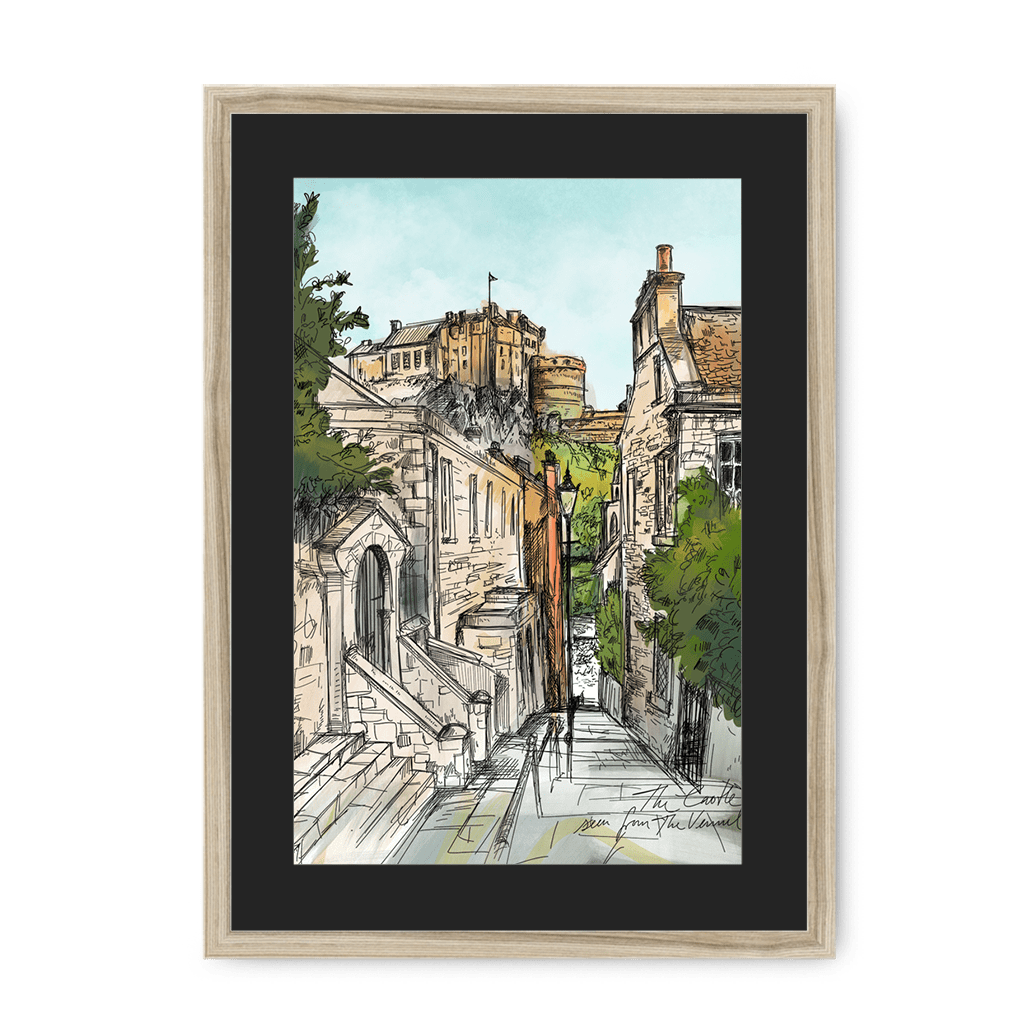 The Castle Viewed From The Vennel Framed Print Essential Edinburgh A3 (297 X 420 mm) / Natural / Black Mount Framed Print