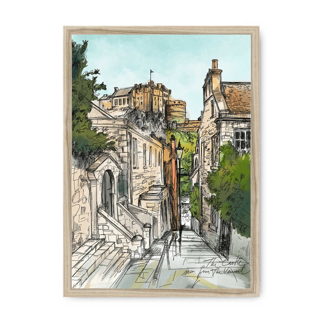 The Castle Viewed From The Vennel Framed Print Essential Edinburgh A3 (297 X 420 mm) / Natural / No Mount (All Art) Framed Print
