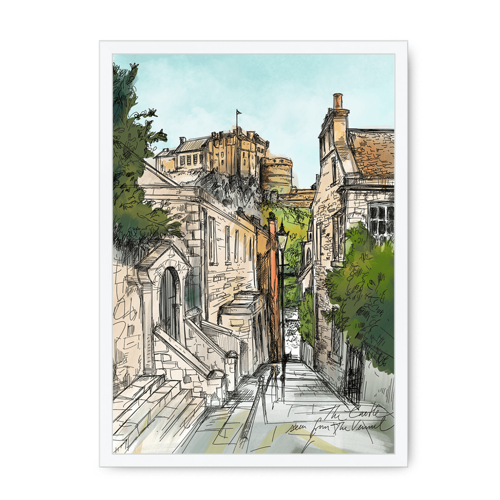 The Castle Viewed From The Vennel Framed Print Essential Edinburgh A3 (297 X 420 mm) / White / No Mount (All Art) Framed Print