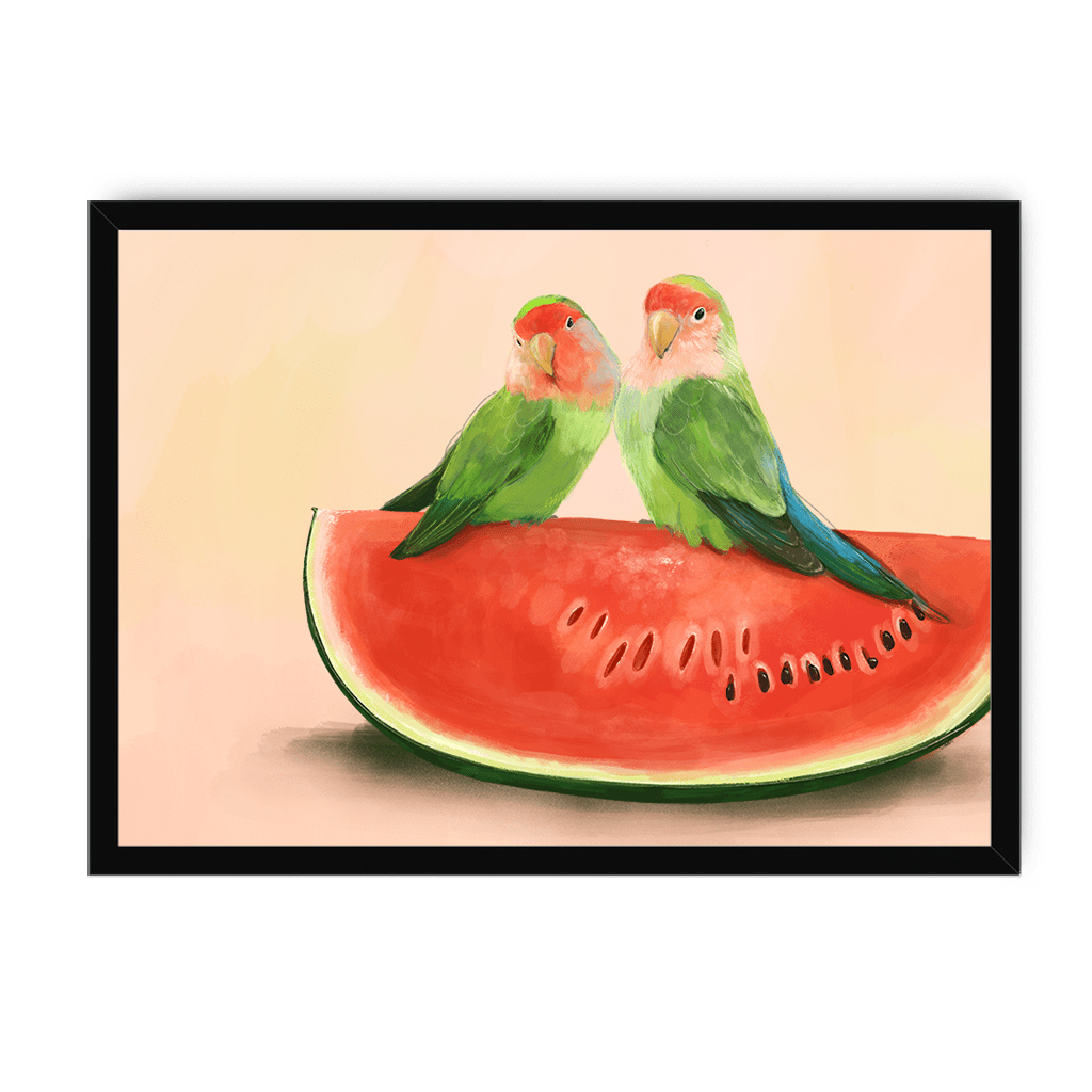 Watermelon Lovebirds Framed Print The Gathering A3 (297 X 420 mm) / Black / No Mount (All Art) Framed Print